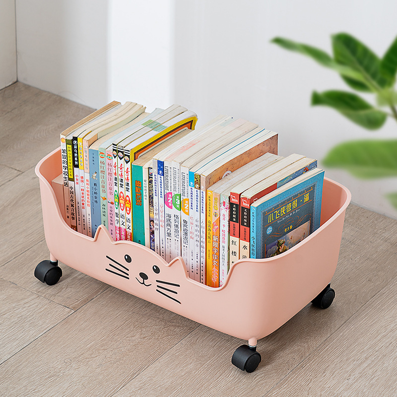 Under-table bookshelf schoolbag storage basket with pulley student classroom desktop book storage rack floor mobile trolley