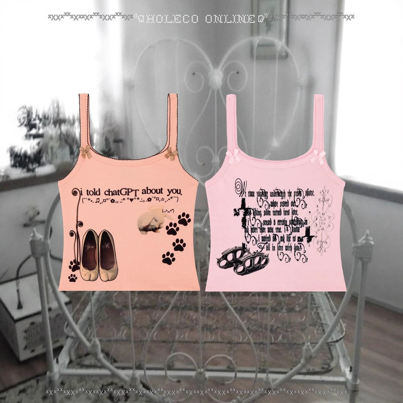 European and American Cross-Border Korean Sweet Girl Design Fashion Retro Style Sexy Figure-Flattering Cute Style Printed Vest
