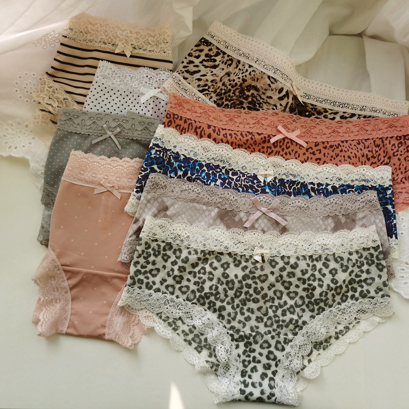 PINK GIRL Milk Silk Women's Briefs Lace Edge Naked Quick-Drying Soft Fresh Source Multi-Color