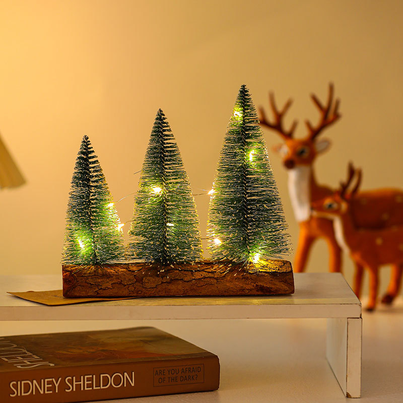 Decoraciones de árbol de Navidad de escritorio personalizadas Mini árbol de Navidad con iluminación de escena decorativa de atmósfera de vacaciones