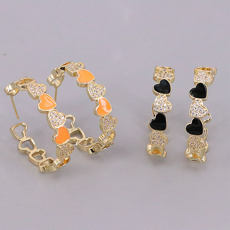 Mode Rétro En Forme De Coeur Inlay Zircon Baisse De Pétrole Multicolore Boucles D'oreilles display picture 7