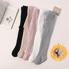 纯色薄绒女童连裤袜秋冬保暖精梳棉裤袜跨境细条儿童连裤袜代发