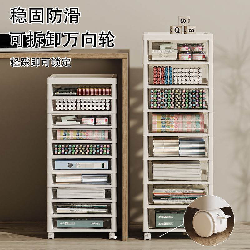 抽屉收纳盒化妆品首饰美甲收纳柜透明带轮学生a4文件柜多层置物架|undefined