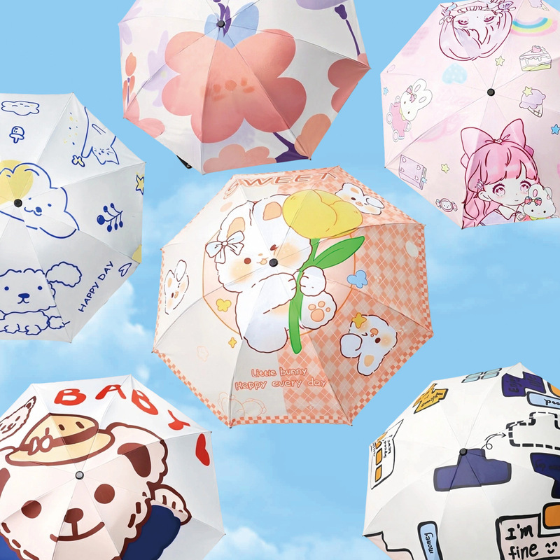 子供用傘 女性漫画日傘 幼稚園 小学生 晴雨兼用日傘 70% offつ折り手動傘|undefined