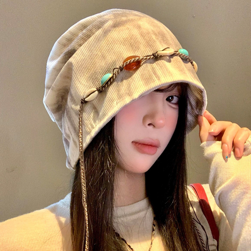 复古串珠流苏堆堆帽女百搭显脸小民族风冷帽秋冬季慵懒风包头帽子|undefined