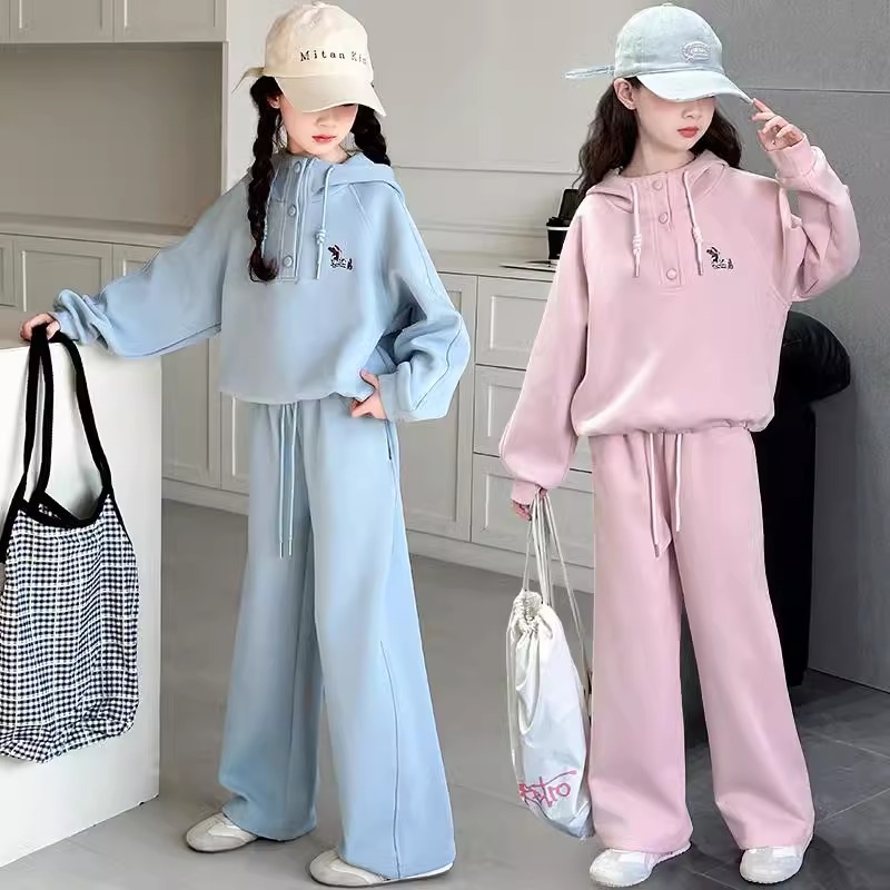 女童套装春秋洋气卫衣新款2025儿童女孩休闲连帽运动两件套