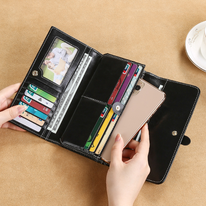 Wholesale Women's Long Genuine Leather Wallet Fashion Tri-Fold Leather Purse Luxury Vintage Coin Purse - Thumbnail 3