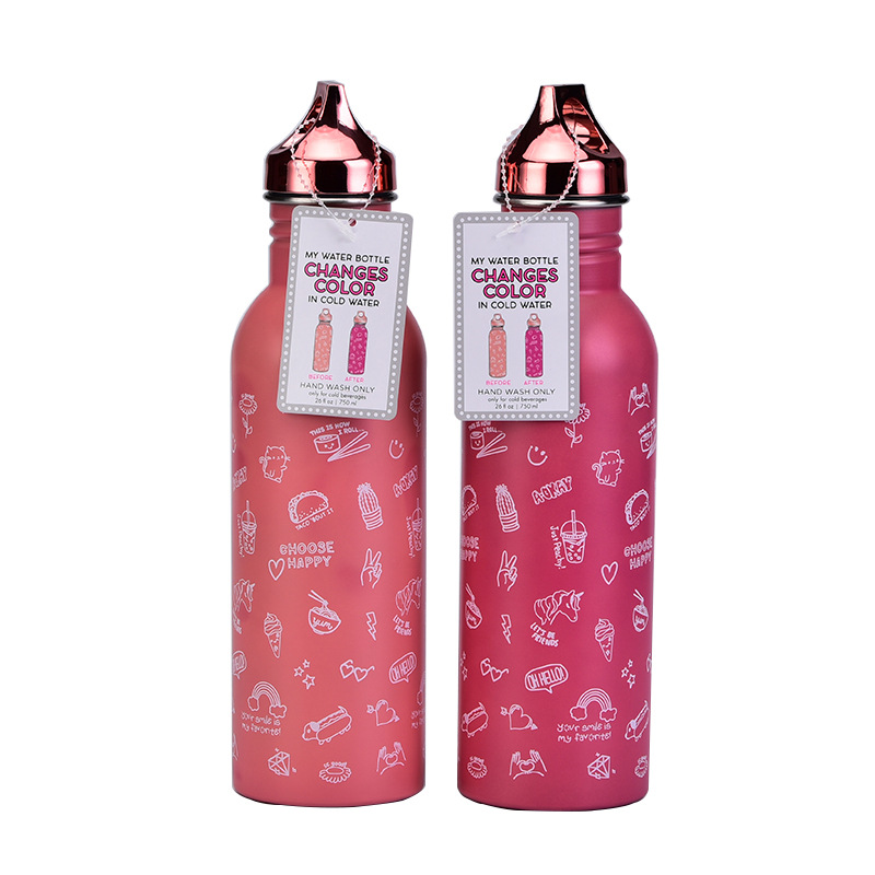 2021 New Single-layer Stainless Steel Sports Water Bottle Thermochromic Water Cup display picture 1