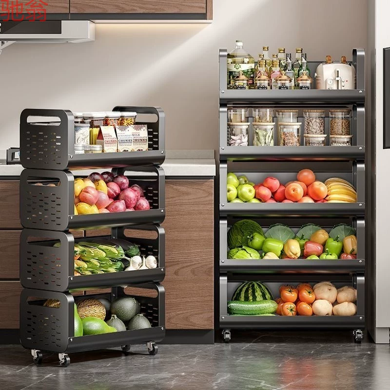 Кухонная стойка, напольная тележка для фруктов и овощей, многослойная стойка для хранения на колесиках, бытовая корзина для овощей, хранение фруктов и овощей