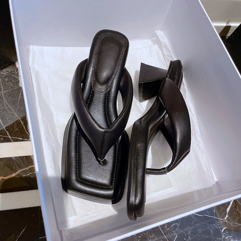 Dép sandal nữ xỏ ngón da cừu mũi vuông gót thấp — Màu đen chi tiết 27