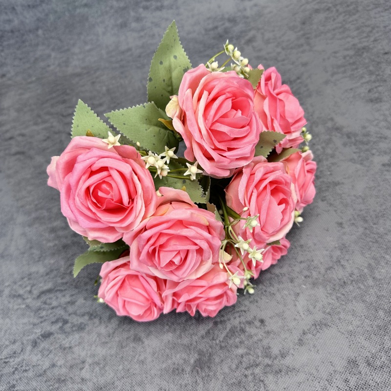 Artificial 9-cabeza concubina imperial Rosa boda flor artificial decoración del hogar Accesorios flor artificial Flor de seda al por mayor