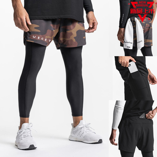  Muscle Men Trendy New Summer Sports Shorts Stretch Breathable Outdoor Training Double Layer Shorts for Men