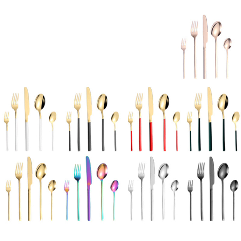 Amazon caliente-venta de productos 410 vajilla de acero inoxidable traje Caballero 4 piezas principales transfronterizo chapado en oro occidental cuchillo de comida, tenedor y cuchara