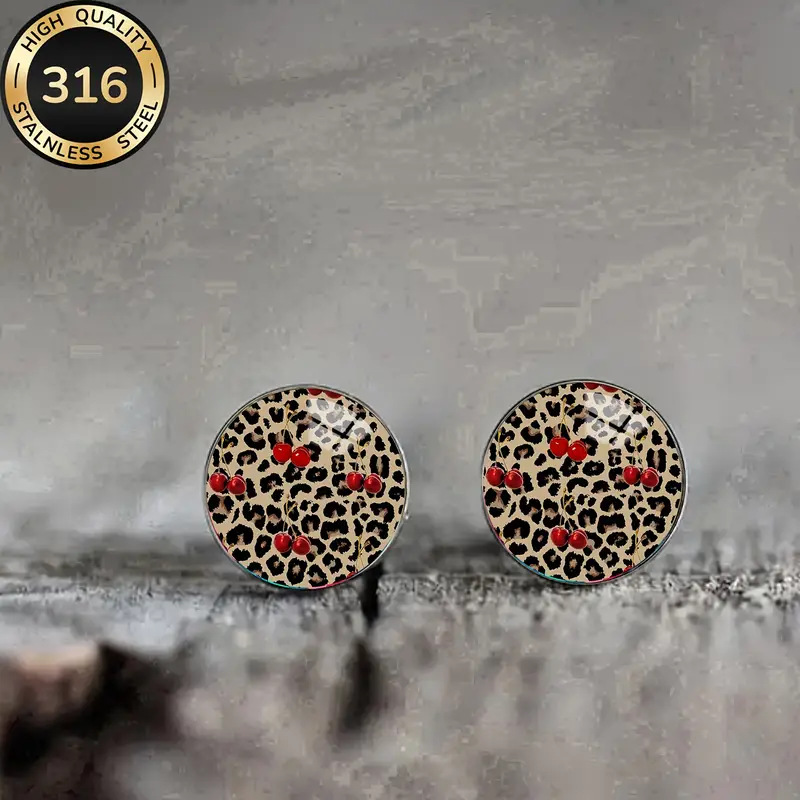 Boucles d'oreilles à imprimé léopard, style nouveau, avec pierres précieuses, verre et tige en acier inoxydable._voghion.com