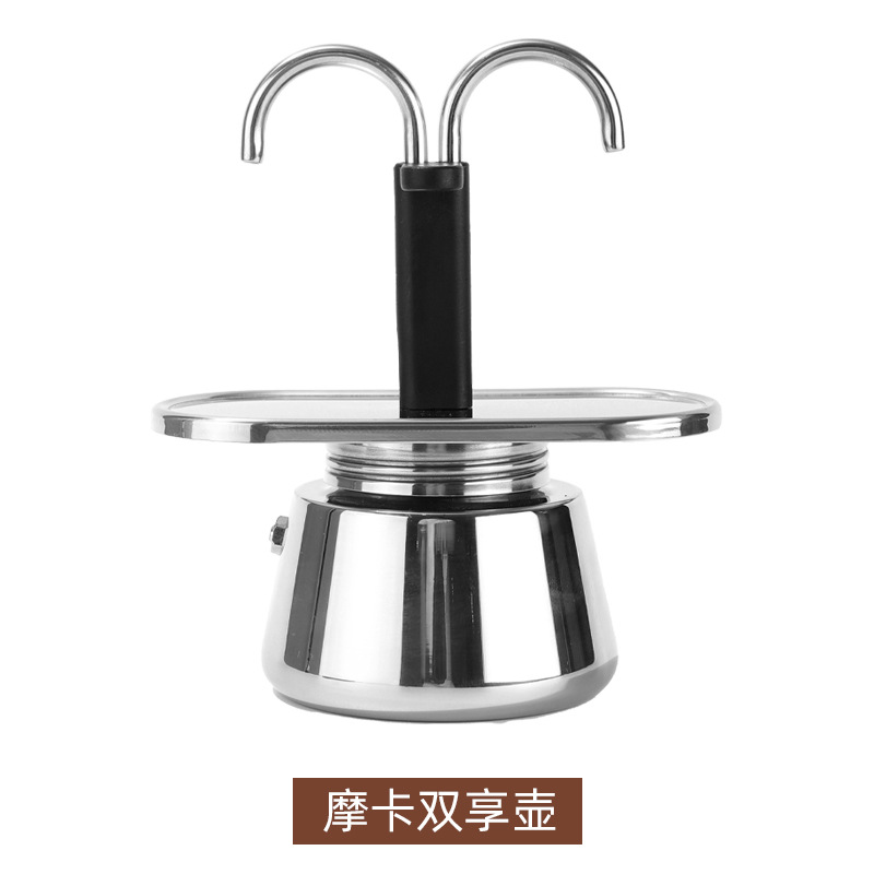 Doble tubo de acero inoxidable italiano concentrado Mocha olla hogar mini café doble juego regalo en stock generación entrega image 7