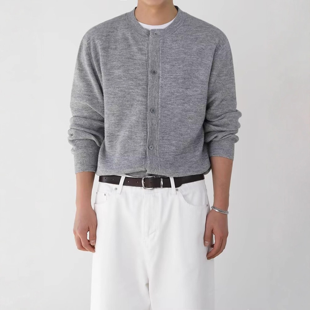 Spring and Autumn New Round Neck Knitwear Men's Trendy Brand Cardigan Loose Casual Light Mature Versatile Bottoming Shirt Top