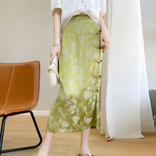 中国风醋酸缎面提花半身裙女夏季中长款高腰直筒裙时尚外穿一步裙