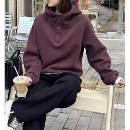 大码胖MM韩系女装简约春秋季时尚小众连帽新款休闲百搭宽松卫衣潮