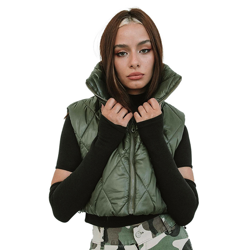 Y23TP369 ropa de mujer europea y americana 2023 otoño e invierno abrigo chaleco engrosado rombo cálido Collar corto pan abrigo de algodón acolchado image 5