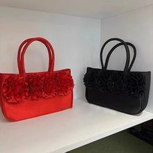 ins网红MONA同款中国风花朵手提包菜篮子缎面女包2024新款潮品女