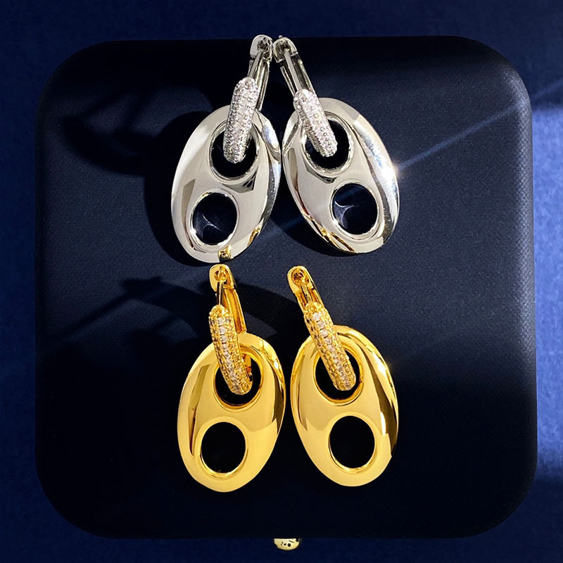Orecchini a lobo naso di maiale metallizzati lucidi moda_voghion.com
