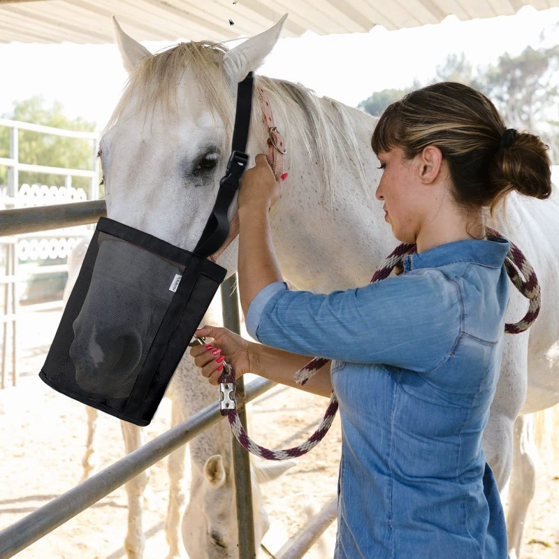 Трансграничная эластичность регулируемая сумка для кормления лошади наружная сумка для кормления шеи мешок для кормления сено мешок для шеи герметичный мешок