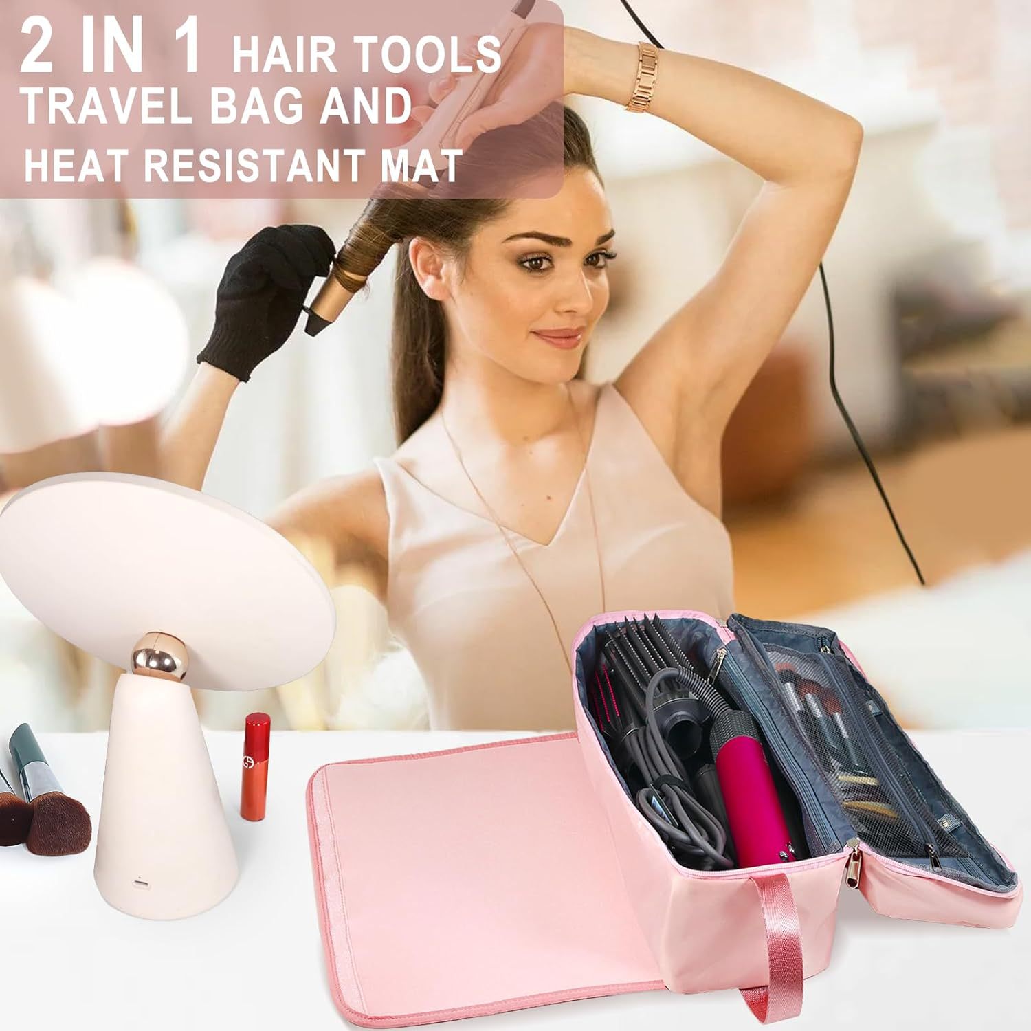 Hair Tools Travel Bag with Heat Resistant Pad Double Layer Travel…