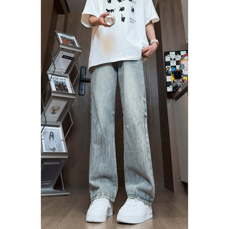 2026 nuevo retro hacer viejos jeans de primavera hombre recto vibe callejera diseño de pantalones de alta calidad