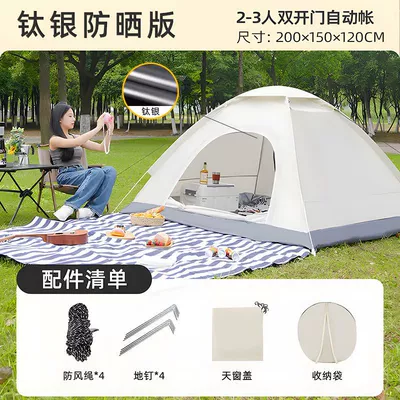 Indoor Small House Kidsren's Tent – Avtomobil dam çadırları - titanium-silver-2-3-people-double-door-single-tent
