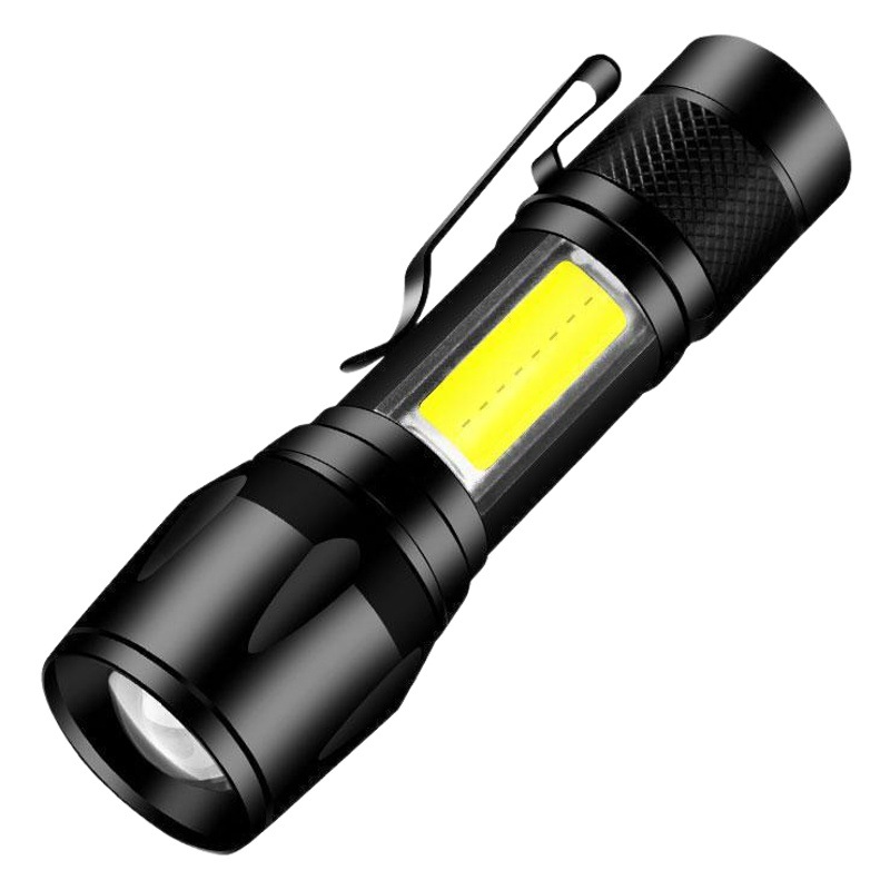 Luz fuerte transfronteriza mini linterna, cob luz lateral, zoom portátil, led