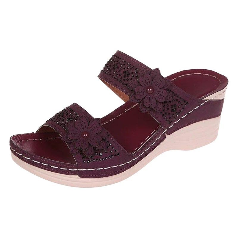 Трансграничная Внешняя торговля больших размеров 2023 летние новые ретро повседневные Цветочные женские туфли на высоком каблуке на танкетке