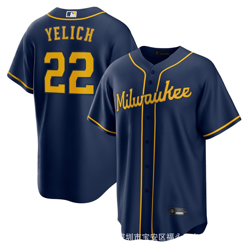 Foreign trade wholesale MLB Brewers team No. 22 yelich embroidery craft Milwaukee Brewers baseball uniform