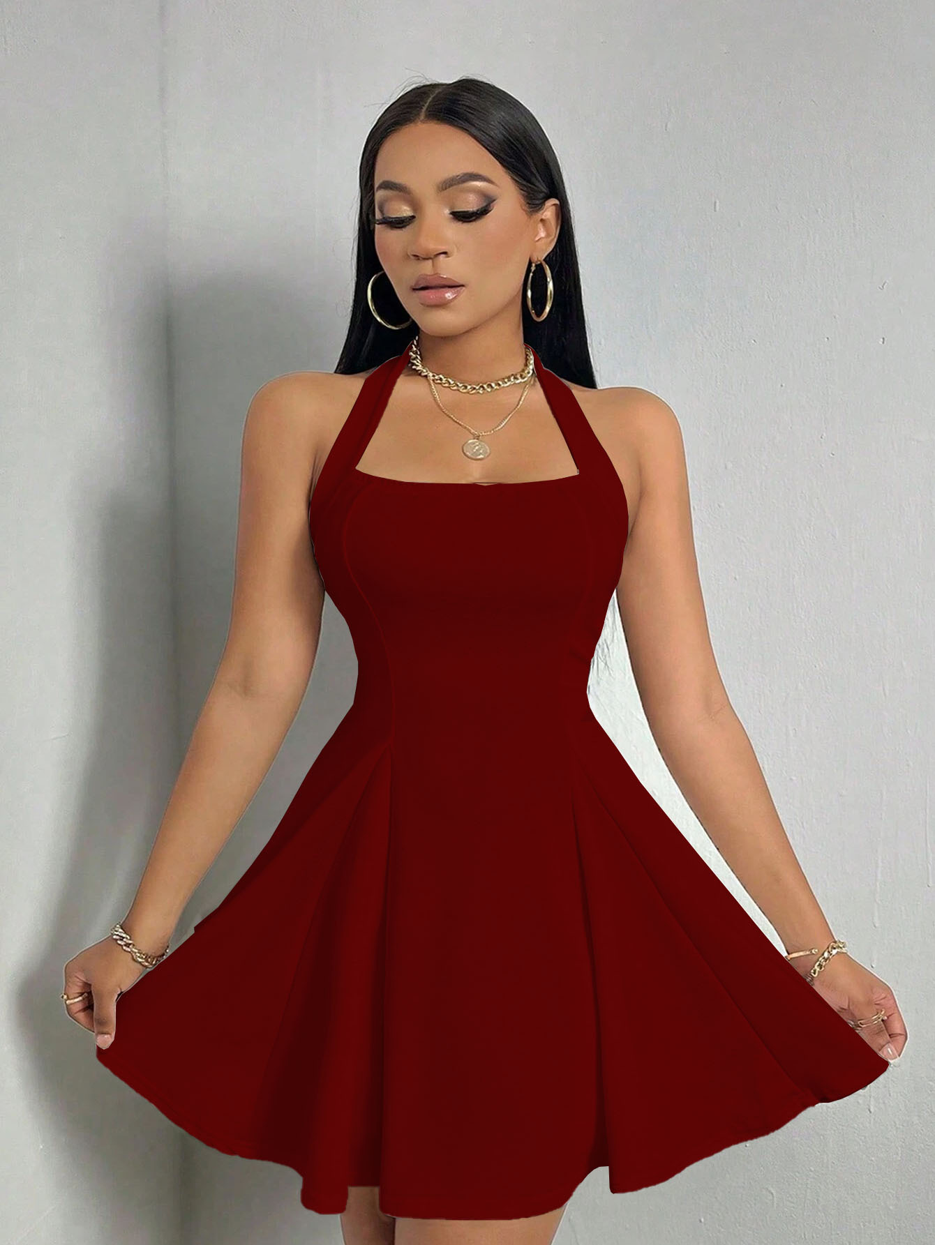 245g Weight Above Knee Dress Length Type Sleeveless Sleeve Length Party Dress Dresses Type Spandex, Polyester Fabric Type High Waist Waist Line Holiday, Cocktail Party Occasion Halter Neck Neckline Slim Fit Type Solid Color Pattern Summer, Spring Season Women's Gender Elegant, Sexy Style Wholesale Women's Elegant Sexy Solid Color Holiday Cocktail Party Halter Neck Sleeveless Party Dress 19