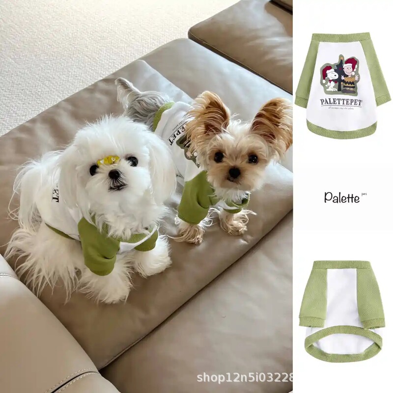 Autumn and Winter Pet Clothes, Cat and Dog Sweatshirts, Avocado Color-Blocked Snoopy Clothing, Japanese and Korean Style Pet Outfits