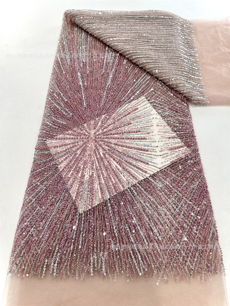 Tela de malla de lentejuelas lista para usar del fabricante, tela de encaje bordado, tela de moda para vestidos de alta costura con líneas tridimensionales