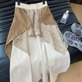 胖mm特大码300斤秋季不规则拼接蕾丝格子半身裙森系韩版宽松百搭