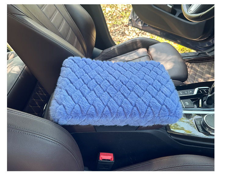 Rhombus Short Plush Winter Memory Foam Car Armrest Box Pad