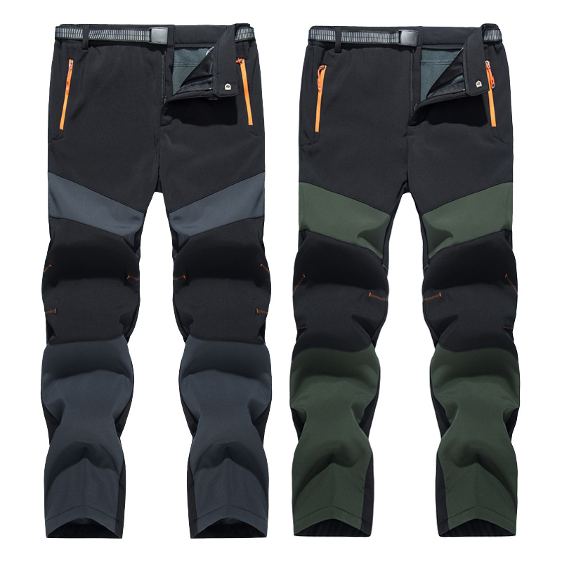 New Men's Softshell Pants Outdoor Fleece Thickened Warm Waterproof Windproof Autumn Winter Hiking Pants Plus Size Cross-Border