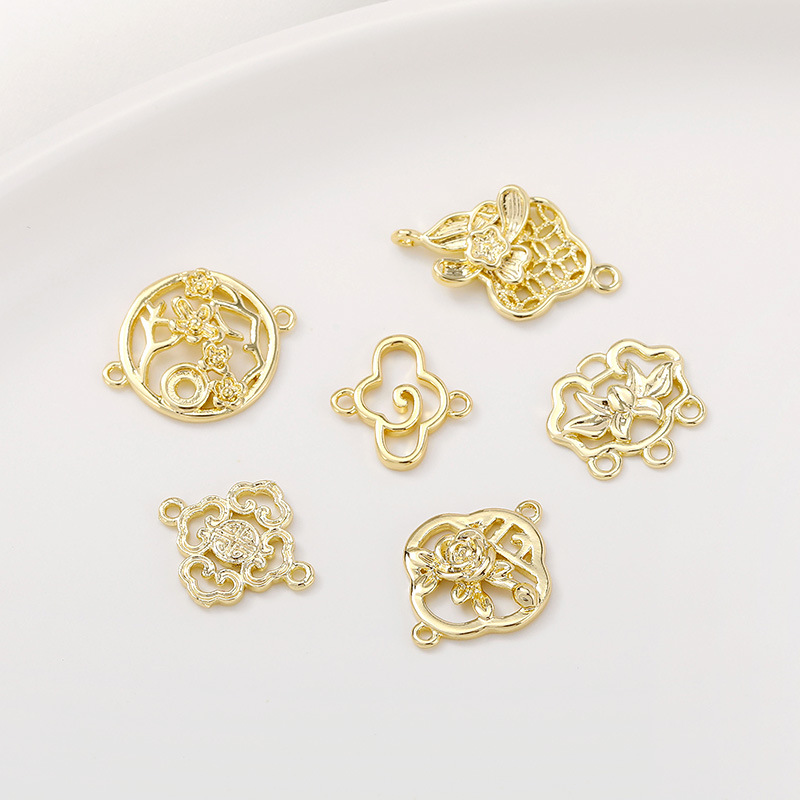 14K包金如意祥云莲花多吊连接吊坠手工diy手链项链发饰品配件材料