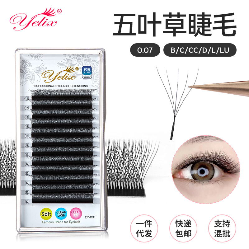 Pestañas de trébol de cinco hojas transfronterizas pestañas falsas rizadas gruesas pestañas postizas raíz natural no dispersa gran capacidad de injerto de floración pestañas al por mayor