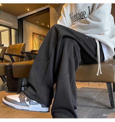 American Street High-Waist Wide-Leg Harajuku Pants for Men and Women Spring and Autumn Straight Leg Casual Work Pants with Trendy Button Design