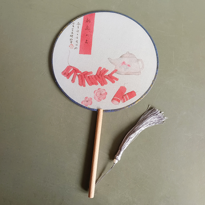 Ventilador redondo de estilo antiguo ventilador de doble cara de mango largo danza ventilador publicitario traje antiguo Hanfu cheongsam ventilador redondo de estilo chino ventilador de palacio al por mayor