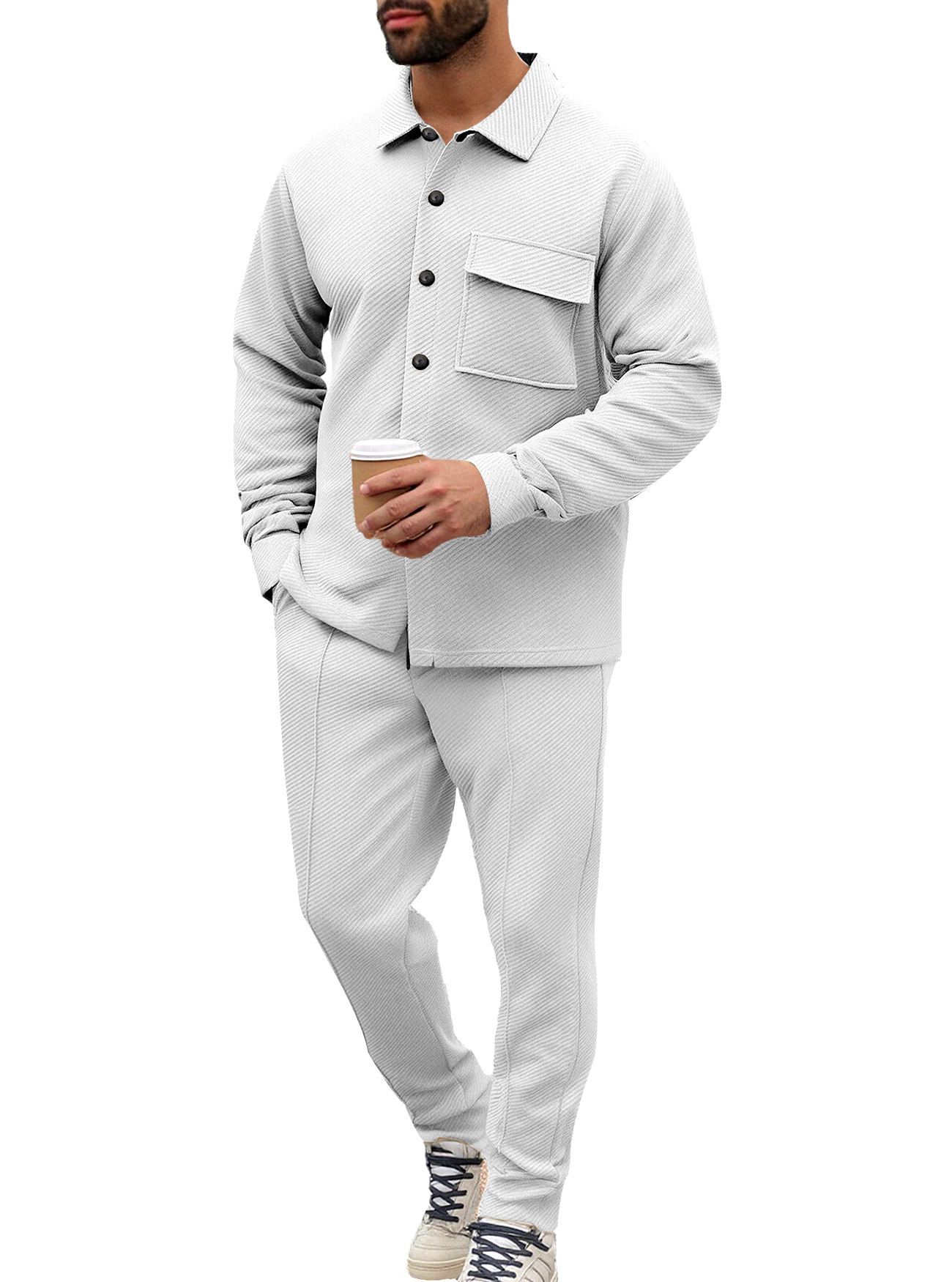 Europa y los Estados Unidos transfronterizos Amazon otoño y invierno hombre casual blusa de manga larga cardigan de botón único chaqueta delgada de color sólido