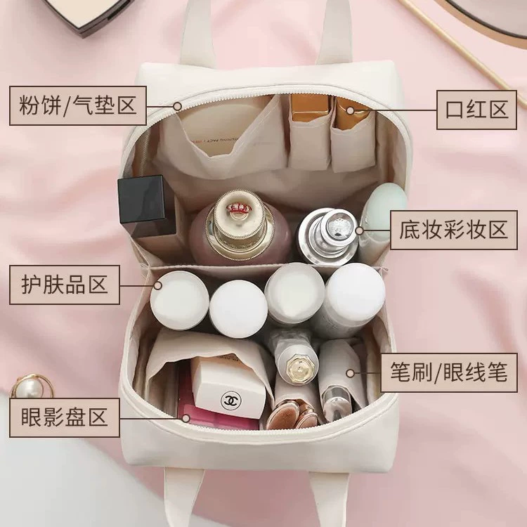 Capacious handheld cosmetic bag for traveling, storage bag