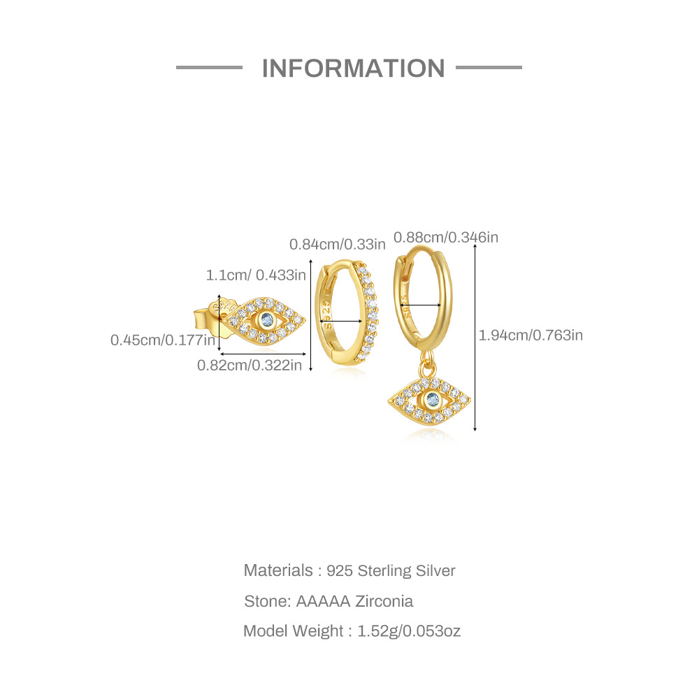 3 Pieces 925 Sterling Silver Zircon Geometric Earrings display picture 5