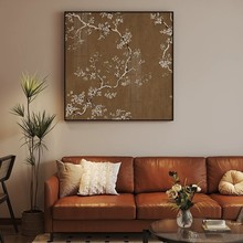 《夏栎》新中式古风复古花鸟油画客厅卧室装饰画沙发背景方型挂画