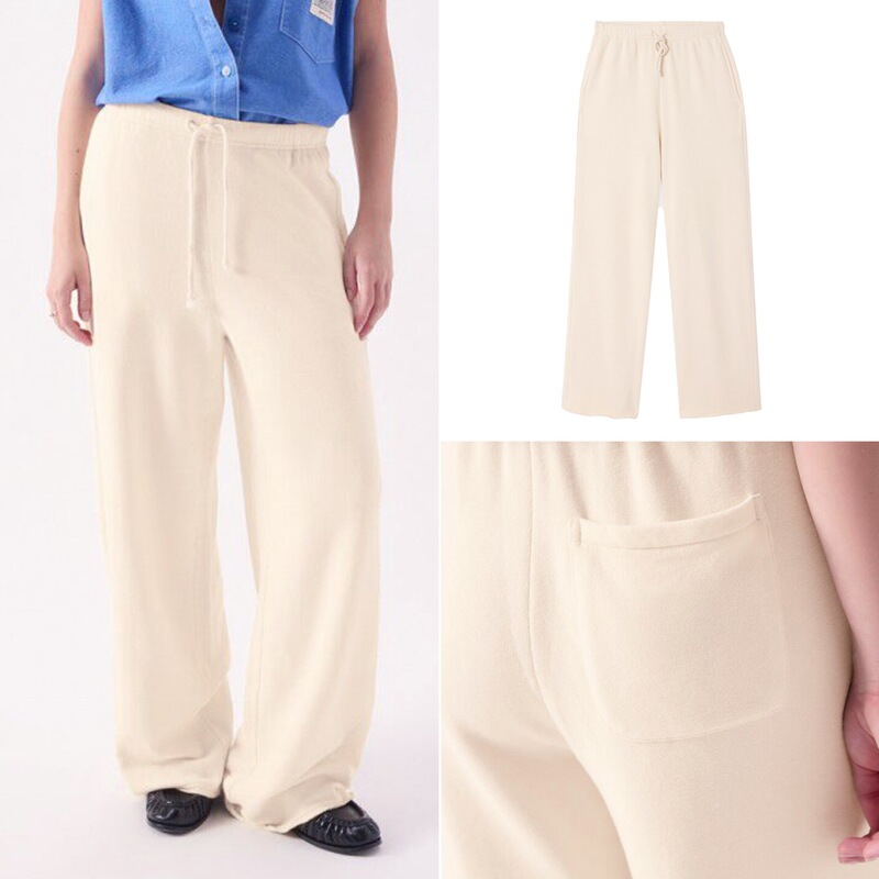 House26 Summer Beige Elastic Waist Drawstring Drapey Loose Casual Straight-Leg Sweatpants Jogger Pants for Women