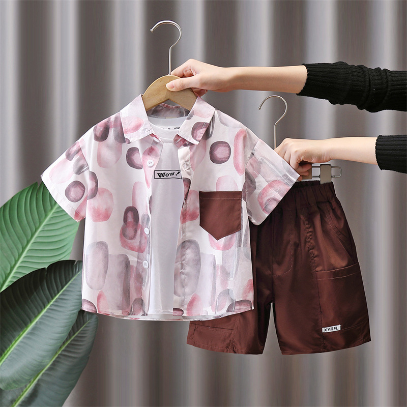 Conjunto de Camisa de Verano para Niños 7242, Estilo 2026, Ropa Delgada para Niños, Conjunto de Tres Piezas de Manga Corta para Bebés