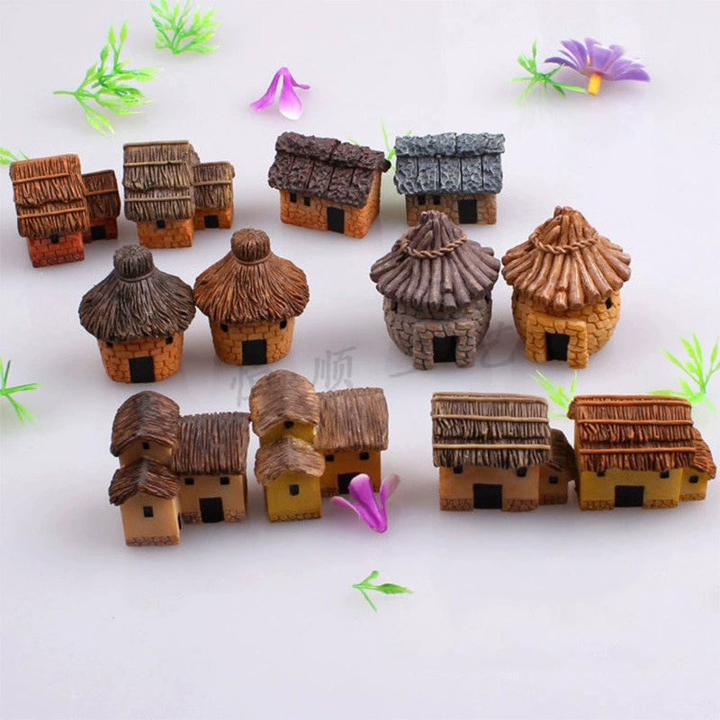 Zakka мини смолы маленький дом мясистый цветочный горшок украшения пасторальный стиль соломенный коттедж Соломенный Дом оптом