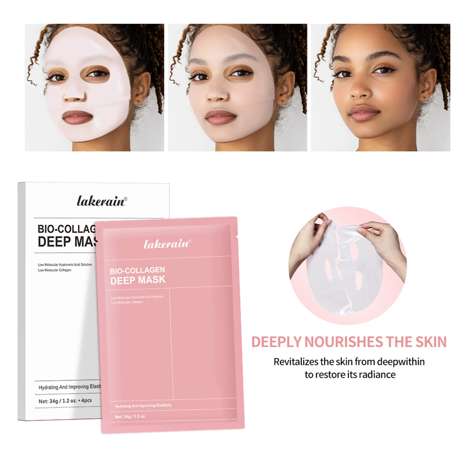 Лакераин Collagen, увлажняющая ночная маска для лица, 4 шт.